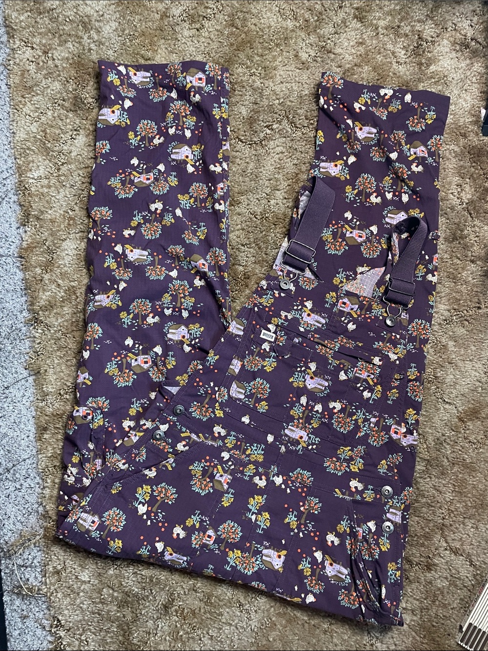 Duluth Trading Co Burgundy Floral Women's Overalls Size XS X 31